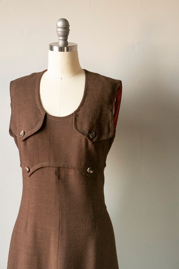 1960s Dress Brown Linen Shift S - image 4