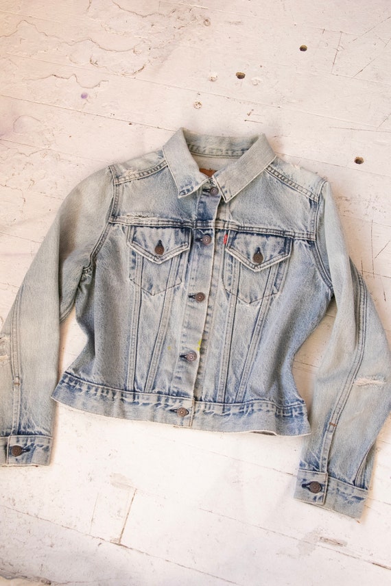 1970s Levi's Denim Jacket Distressed S - image 2