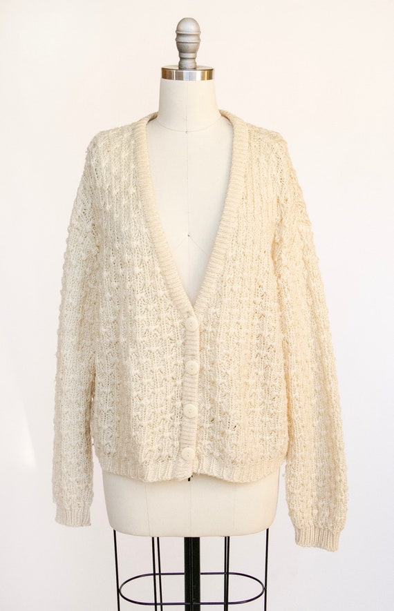 1980s Sweater Chunky Knit Cropped Cardigan M - image 1