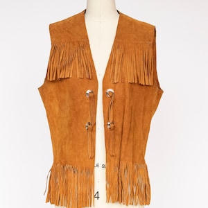 1970s Suede Vest Fringe Leather Waistcoat M