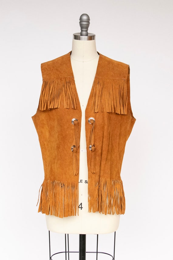 1970s Suede Vest Fringe Leather Waistcoat M