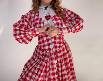 Completo abito anni '50, costume da danza classica a quadretti, taglia XS