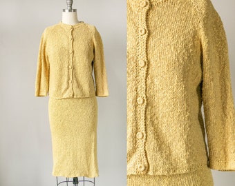 1950s Ensemble Crochet Cotton Knit Set XS