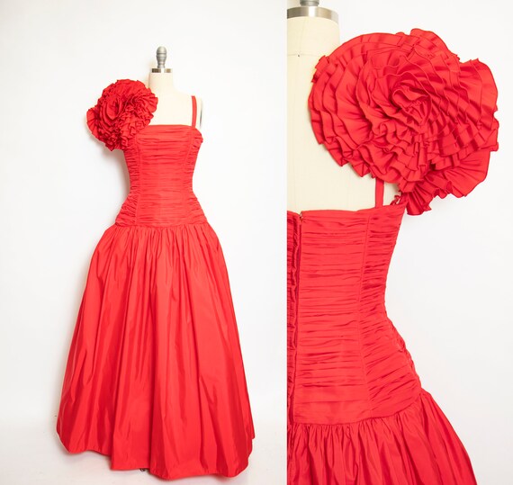 1980s VICTOR COSTA Gown Red Dress S