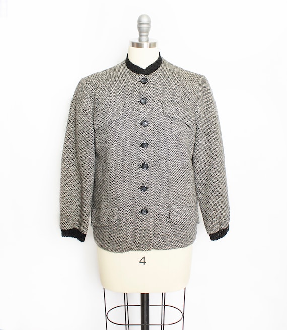 1950s Jacket Black & White Wool Fleck S