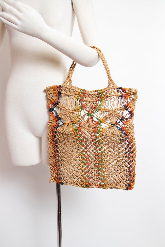 1970s Tote Bag Macrame Crochet Hippie Boho Purse 7