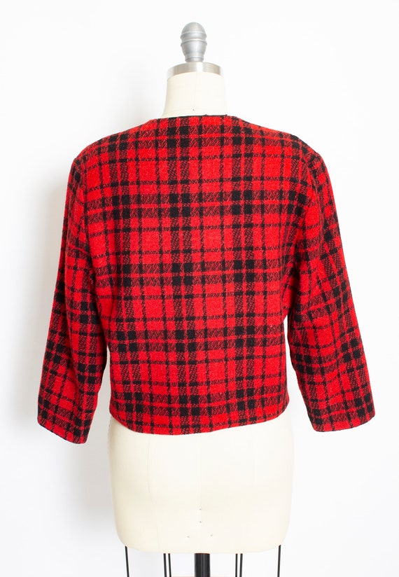 1960s Cropped Jacket Red Plaid Wool M - image 3