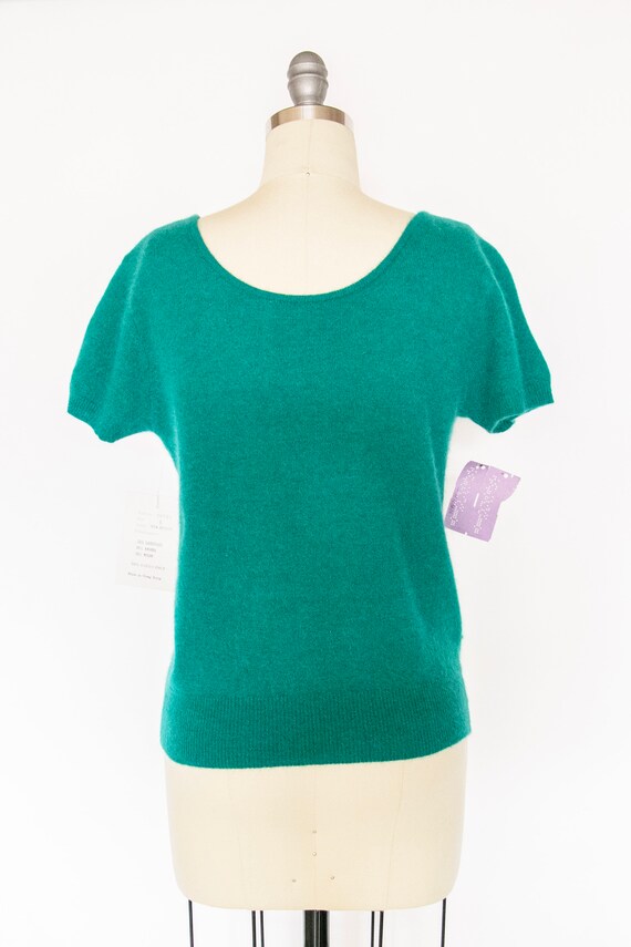 1980s Sweater Knit Top Teal Angora Deadstock M - image 3