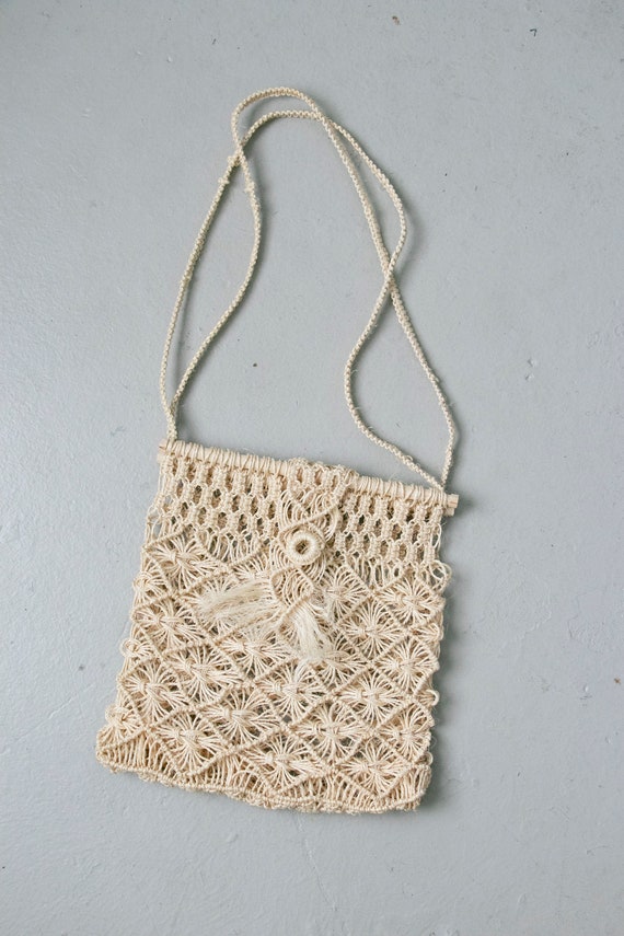 1970s Tote Bag Macrame Crochet Hippie Boho Purse