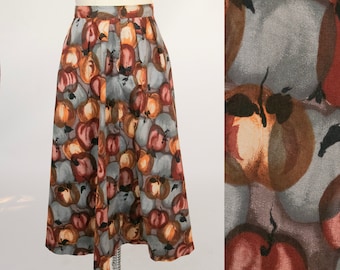 1950s Full Skirt Cotton Autumnal Fruit XS