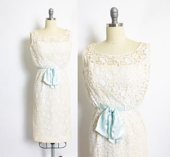 1950s Frank Starr Dress Lace Ivory Wiggle XS - image 1