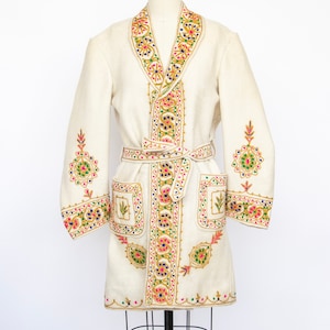 1960s Jacket Embroidered Wool Ethnic Coat M / L