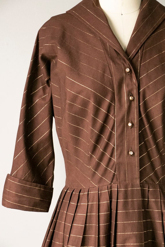 1950s Dress Striped Cotton Full Skirt Shirtwaist M - image 9