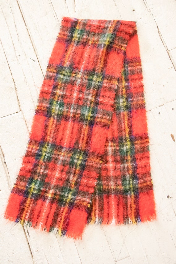 1960s Scarf Mohair Wool Red Plaid Knit Wrap - image 3
