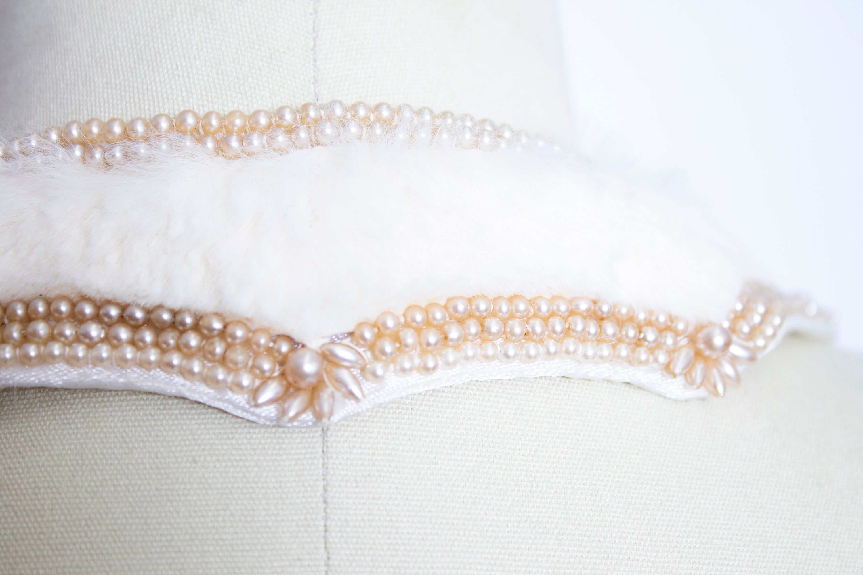 1950s Collar Fur Beaded Faux Pearl Ivory - Etsy display picture 3