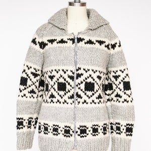 1960s Sweater Cowichan Zip Cardigan Wool Knit S