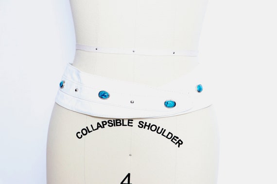 Vintage 1970s Belt Leather White Faux Turquoise St
