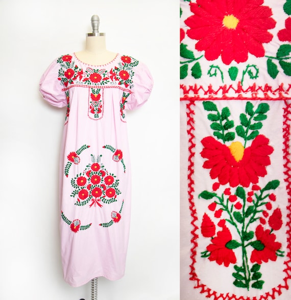 1970s Mexican Wedding Dress Embroidered Cotton S