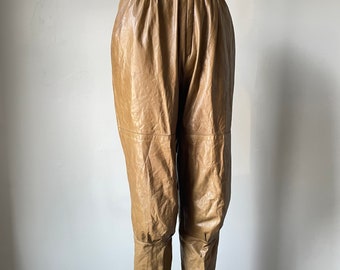 Pantalon en cuir des années 1980 Taupe Taille Haute S
