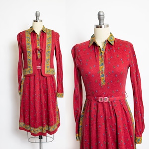 1970s Knit Dress Set Printed Cotton Knit S