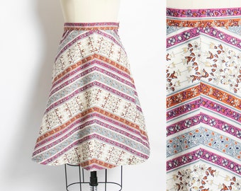 1970s Skirt Printed Cotton A-Line XS