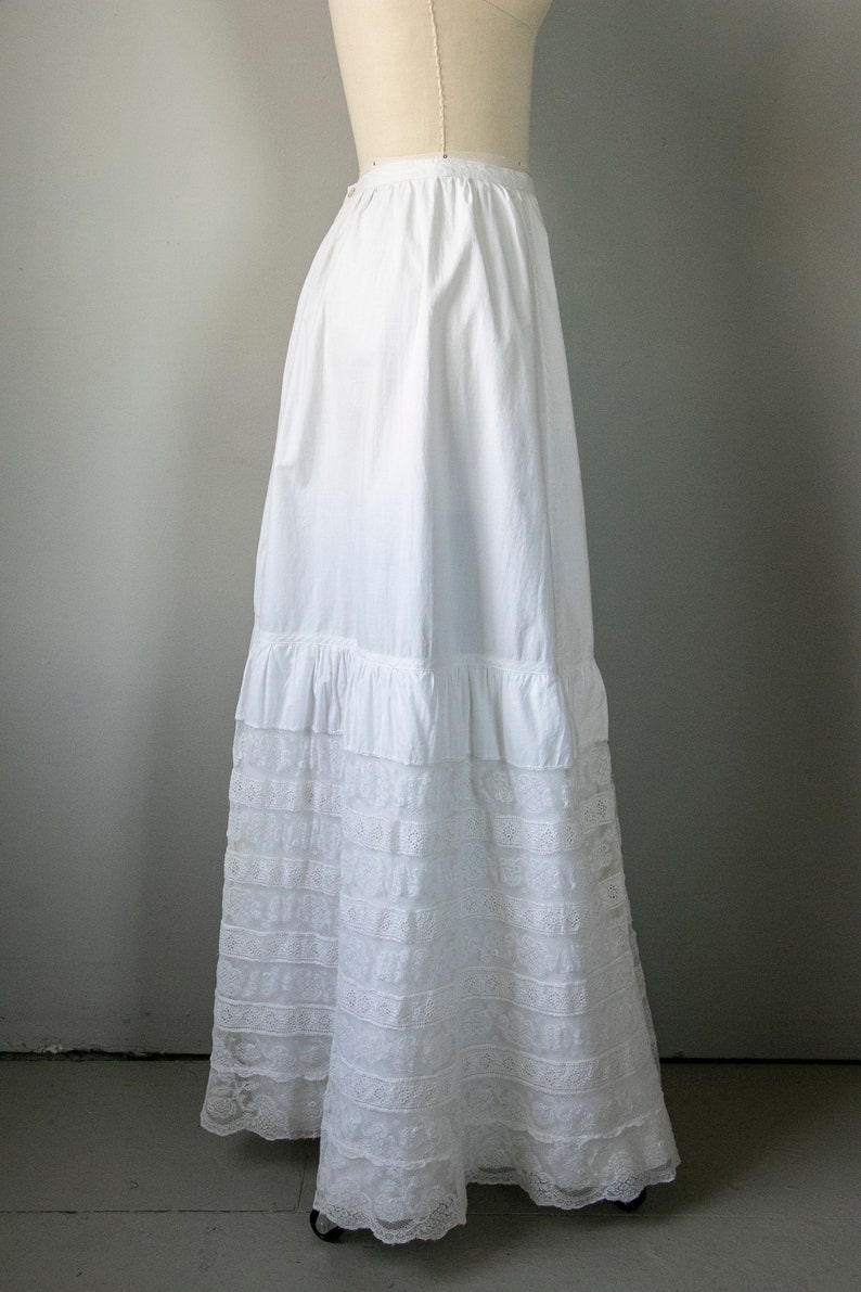 Antique Skirt Edwardian Cotton Lace Petticoat XS image 3