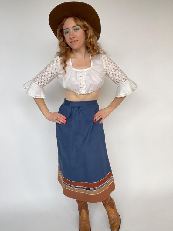 1970s Wrap Skirt Cotton Denim Patchwork M - image 9
