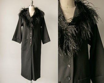 1960s Shirt Dress Feather Collar M