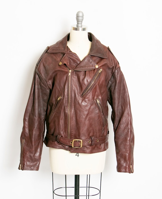 1980s Motorcycle Jacket Brown Leather M
