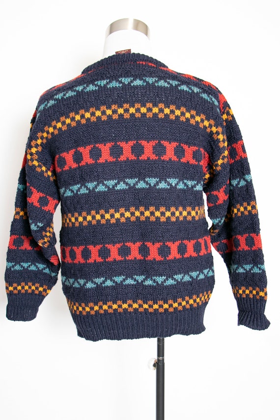 1900s Wool Sweater Men's Striped Knit Crewneck L - image 3