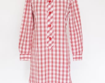 1960s Shirt Dress Plaid Cotton Shift S