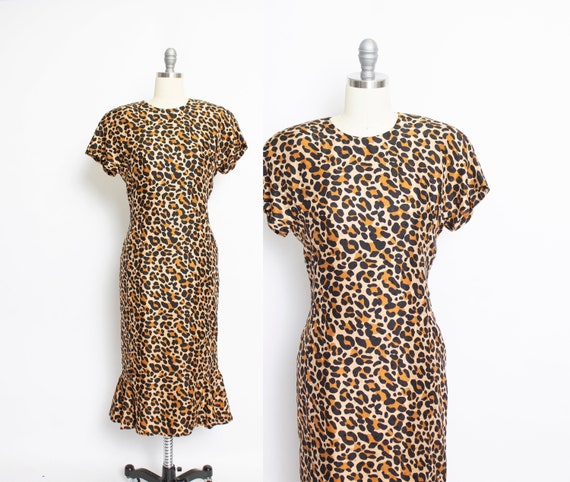 Vintage 1990s Silk Leopard Print Dress Mermaid 90s