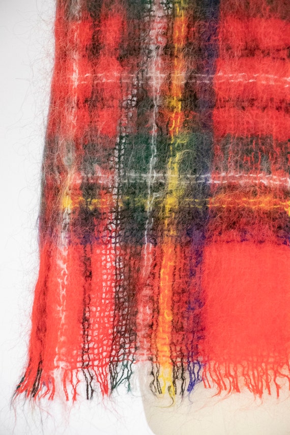 1960s Scarf Mohair Wool Red Plaid Knit Wrap - image 4