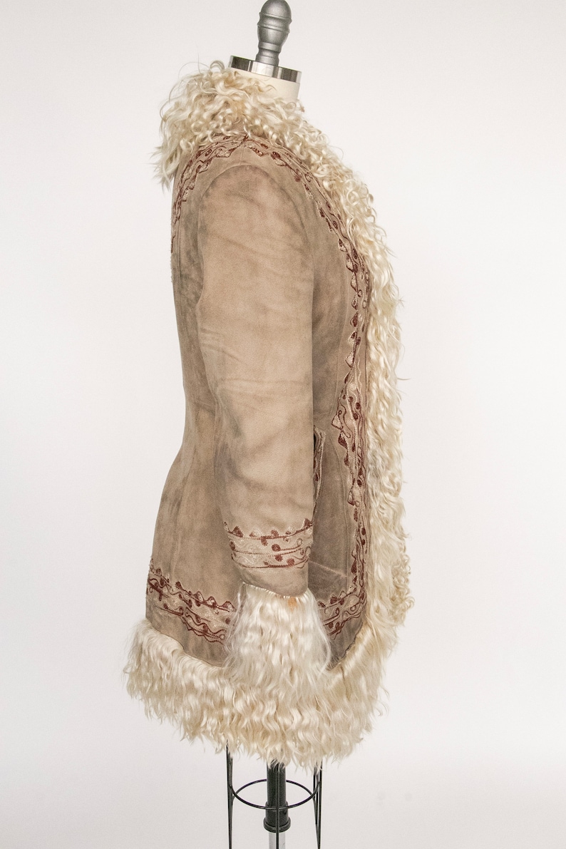 1970s Coat Embroidered Shearling Afghan Sheepskin XS image 2