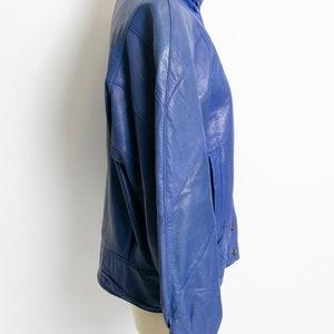 1980s Leather Jacket Cobalt Blue L - Etsy