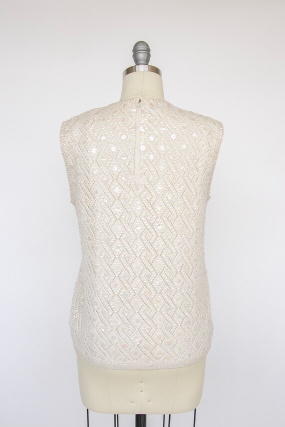 1960s Sequin Top Wool Knit Sleeveless Blouse M - image 4