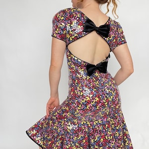 1980s Dress Sequin Backless Cotton Cocktail M
