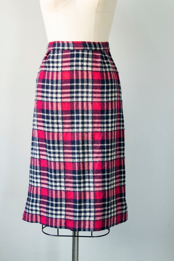 1960s Pencil Skirt Wool Plaid XS