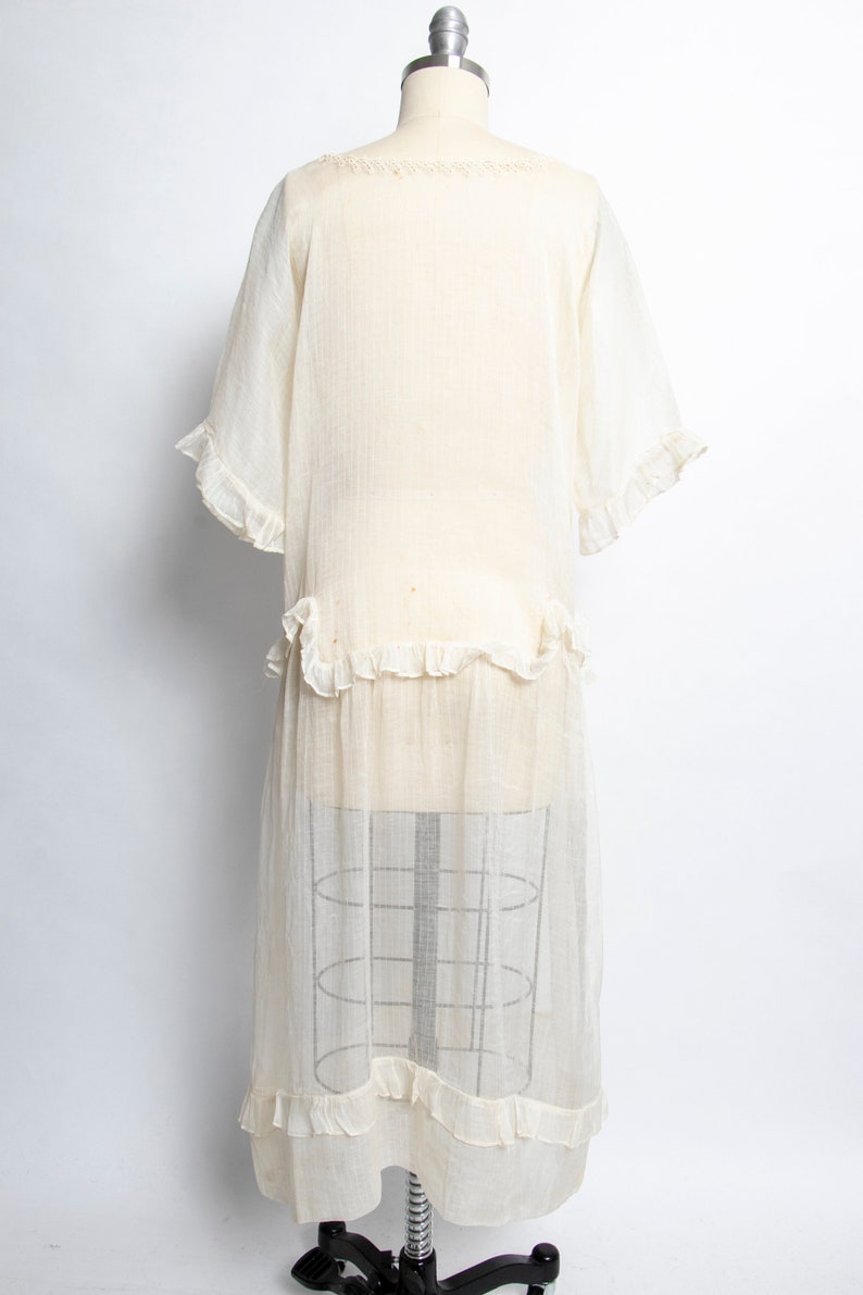 1920s Lawn Dress Sheer Cotton Ruffled Small