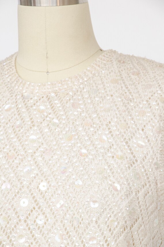 1960s Sequin Top Wool Knit Sleeveless Blouse M - image 7