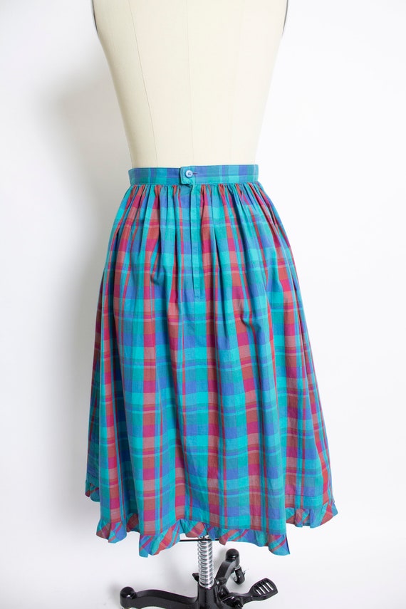 1980s Cotton Full Skirt Plaid Ruffled XS / S - image 3