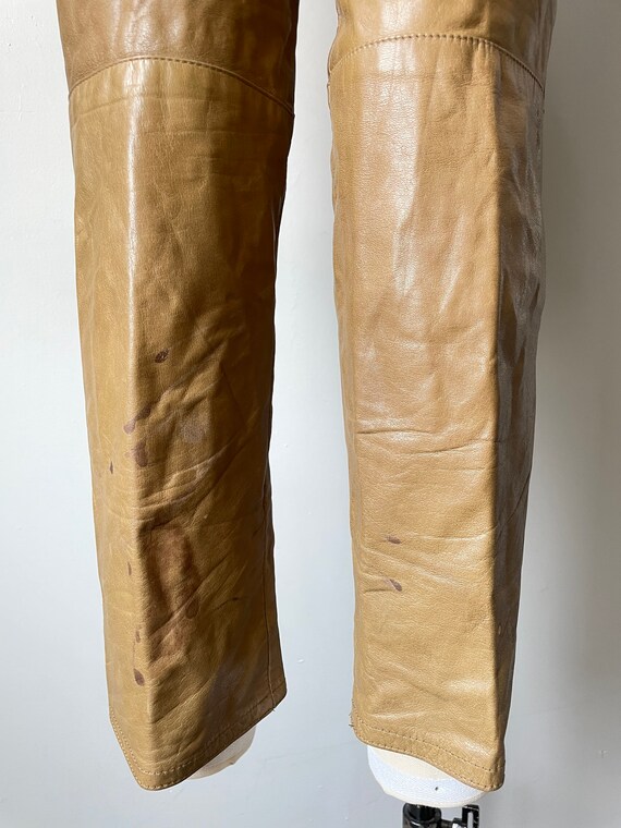 1980s Leather Pants Taupe High Waist S - image 9