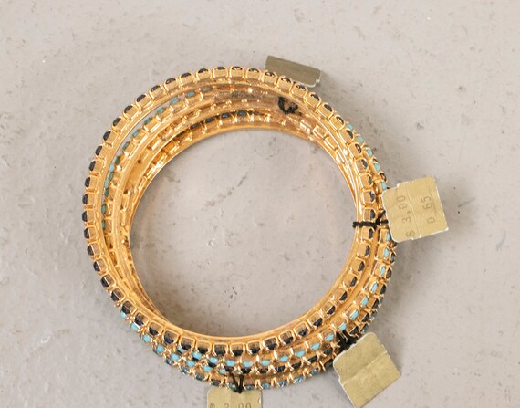 Bangle Bracelet Set Rhinestone 5 NOS Colored 70s - image 3