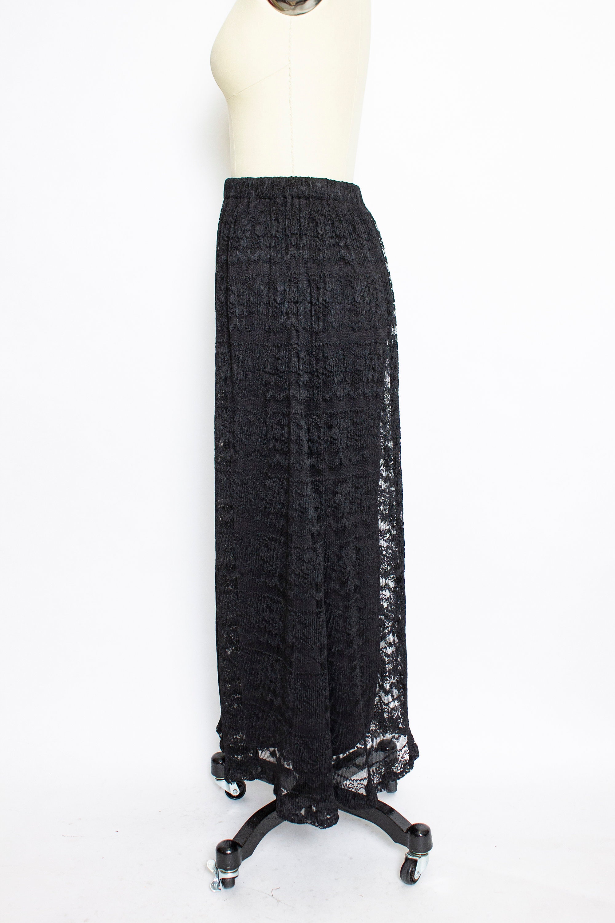 1980s VICTOR COSTA Skirt Black Lace Full S - Etsy