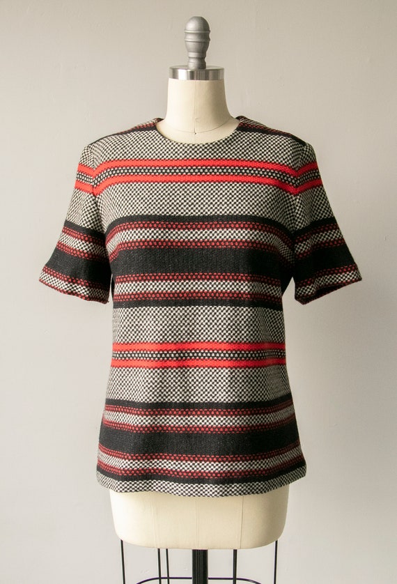 1960s Knit Top Striped Wool J. Tiktiner M - image 1