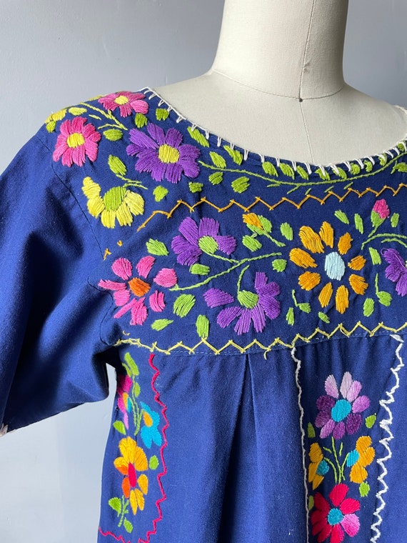 1970s Maxi Dress Mexican Embroidered Cotton S - image 5