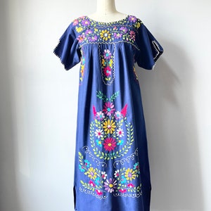 1970s Maxi Dress Mexican Embroidered Cotton S image 1