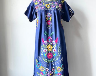 1970s Maxi Dress Mexican Embroidered Cotton S