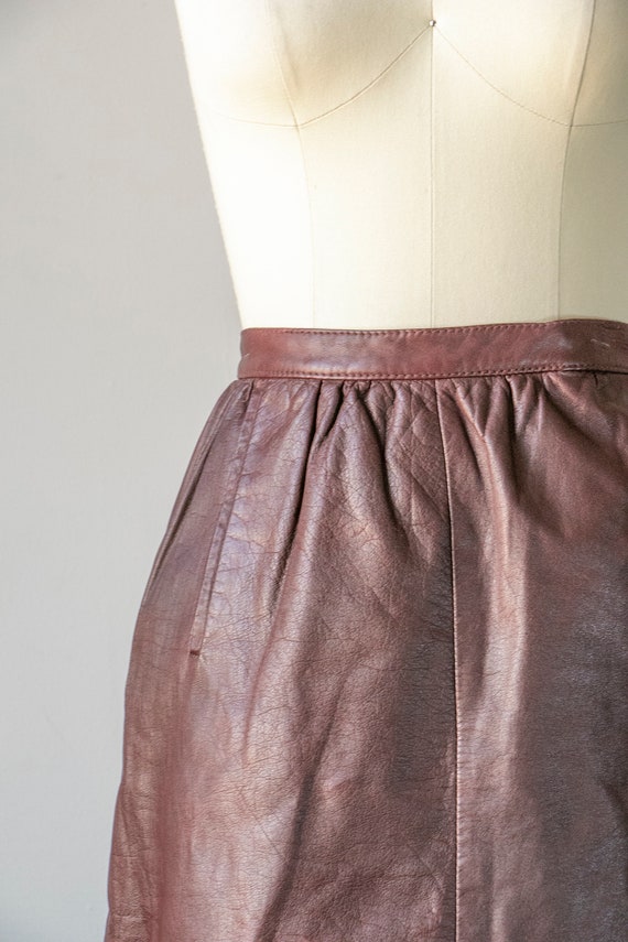 1980s Skirt Brown Leather High Waist S - image 3