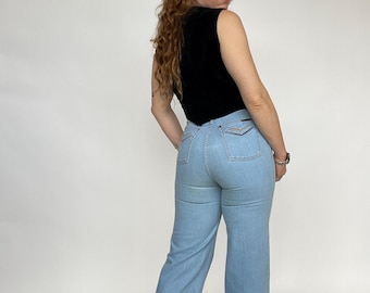 1970s Jeans Pentimento Cotton Denim Boho Hippie 26" x 30"